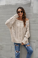 Cable-Knit Openwork Boat Neck Sweater