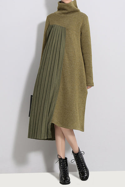 Pleated Funnel Neck Sweater Dress