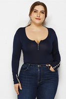 Plus Size Half Zipper Front Bodysuit