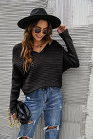 Horizontal Ribbing Dolman Sleeve V-Neck Sweater