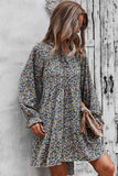 Floral Long Sleeve A Line Dress