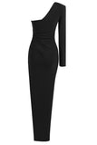 One Shoulder Asymmetrical Trim Bodycon Dress