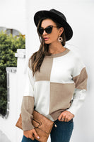 Color Block Checkered Drop Shoulder Sweater