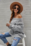 Cable-Knit Openwork Boat Neck Sweater