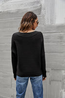 Horizontal Ribbing Dolman Sleeve V-Neck Sweater