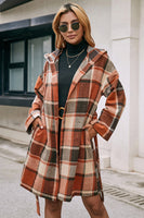 Plaid Belted Hooded Coat