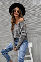 Horizontal Ribbing Dolman Sleeve V-Neck Sweater