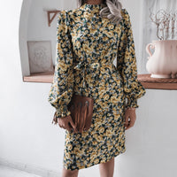 Floral Mock Neck Bow Detail Dress