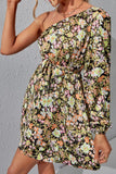 Floral Tie Waist One-Shoulder Mini Dress