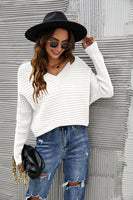 Horizontal Ribbing Dolman Sleeve V-Neck Sweater