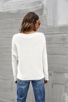 Horizontal Ribbing Dolman Sleeve V-Neck Sweater