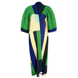 Color Block Accordion Pleated Open Front Longline Cardigan