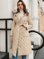 Tie Waist Quilted Coat with Pockets