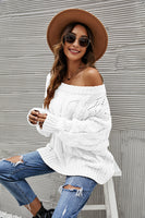 Cable-Knit Openwork Boat Neck Sweater