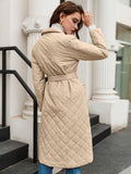 Tie Waist Quilted Coat with Pockets