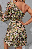 Floral Tie Waist One-Shoulder Mini Dress