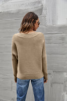 Horizontal Ribbing Dolman Sleeve V-Neck Sweater