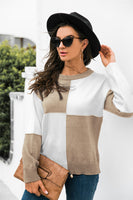 Color Block Checkered Drop Shoulder Sweater