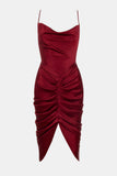 Wine Gather Up Hem Draped Dress