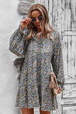 Floral Long Sleeve A Line Dress