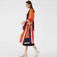 Color Block Accordion Pleated Open Front Longline Cardigan