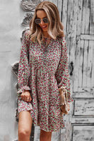 Floral Long Sleeve A Line Dress