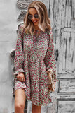 Floral Long Sleeve A Line Dress