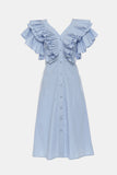 Tie Waist Layered Pleated Butterfly Sleeve Dress