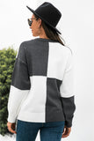 Color Block Checkered Drop Shoulder Sweater