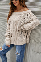 Cable-Knit Openwork Boat Neck Sweater