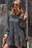 Floral Long Sleeve A Line Dress