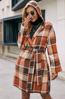 Plaid Belted Hooded Coat