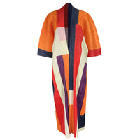 Color Block Accordion Pleated Open Front Longline Cardigan